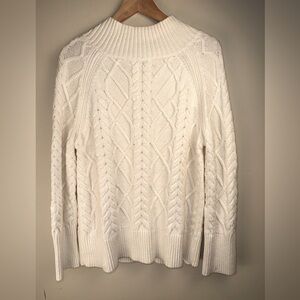 Talbots White Cable Knit Turtleneck Sweater